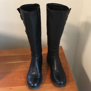 Clarks black leather knee-high boots